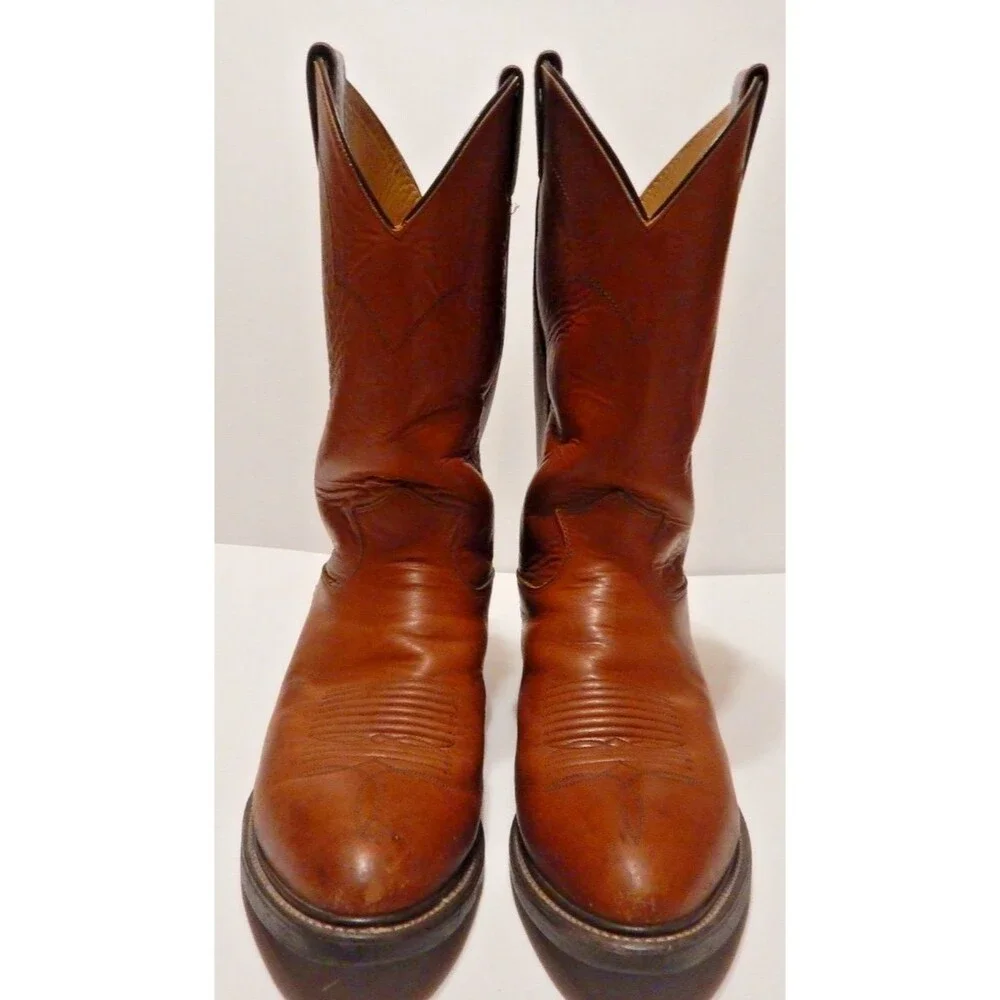 Justin Boots Style 1108 Men's Size 10 Cognac Leather Western Roper Made in USA